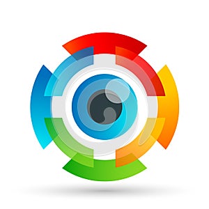 Medical eye care globe family health concept logo icon element sign on white background