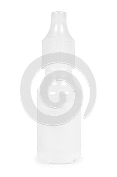 Medical eye dropper bottle, container with liquid. Isolated on white background. Medicine solution