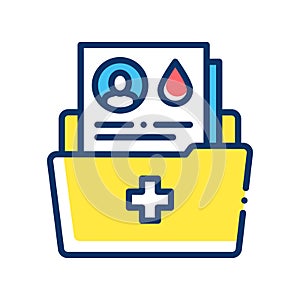 Medical file folder color line icon. Patient disease history. List of blood transfusion donors concept. Pictogram for web, mobile