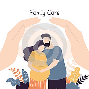 Medical or financial assurance,family care banner template. Pregnant woman with husband