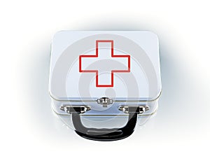 Medical first aid kit on white background photo