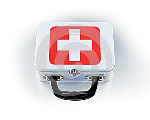 Medical first aid kit on white background photo