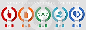 Medical flat design icon set, miscellaneous icons such as oximeter, hospital, glasses, soap and heart, vector infographic template