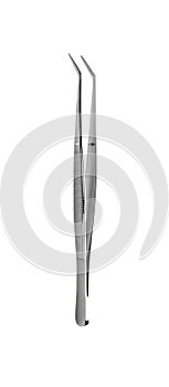 Medical forceps with curved ends on an isolated white