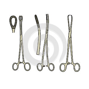 Medical forceps doodle icon, vector color line illustration