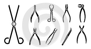 Medical forceps icons set, simple style