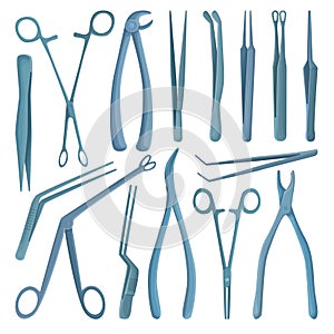 Medical forceps isolated cartoon set icon. Vector illustration surgical tool on white background. Vector cartoon set