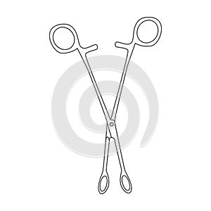 Medical forceps vector outline icon. Vector illustration clamp on white background. Isolated outline illustration icon