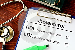 Medical form cholesterol HDL LDL.