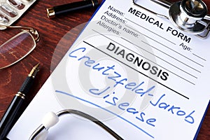 Medical form with diagnosis Creutzfeldt-Jakob disease. photo