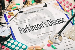 Medical form, diagnosis parkinson`s disease photo