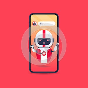Medical friendly android robot with stethoscope in smartphone. Medical chatbot future concept. Online Doctor, medical consultation