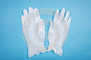 Medical gloves on a blue background. Healthcare medical. top view.