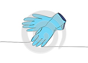 Medical gloves, protection, hygiene, sterility, medical supplies, equipment one line color art. Continuous line drawing photo