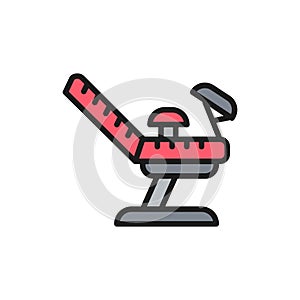 Medical gynecological chair, pregnancy flat color line icon.