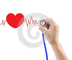 Medical, hand holding stethoscope for diagnose heart graph