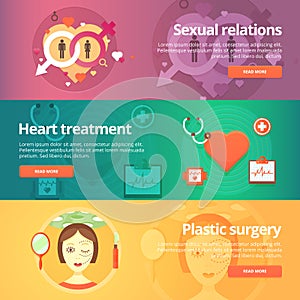 Medical and health banners set. Sexology. Heart treatment