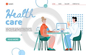 Medical health care assistance website template flat vector illustration.