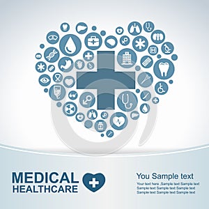 Medical Health care background , circle icons to become heart