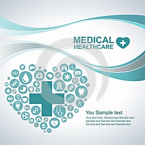 Medical Health care background , circle icons to become heart and wave line