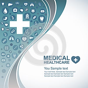 Medical Health care background , circle icons to become heart and wave line
