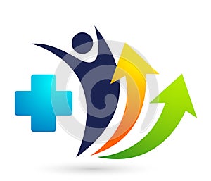 Medical health care clinic people healthy life care progress of medical centre devolopment logo design icon on white background