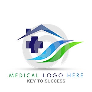 Medical health care cross home logo icon for company on white backgroundon white background