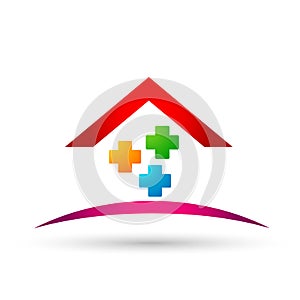 Medical health care home house hospital clinc building, symbol icon design vector on white background