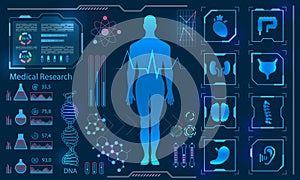 Medical Health Care Human Virtual Body Hi Tech Diagnostic Panel, Medicine Research