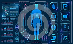 Medical Health Care Human Virtual Body Hi Tech Diagnostic Panel, Medicine Research photo