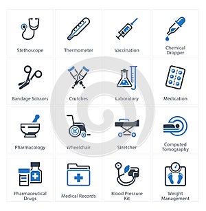 Médico cuidado iconos colocar 1 dispositivos entregas 