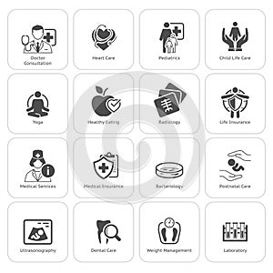 Medical and Health Care Icons Set. Flat Design.