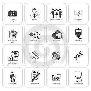 Medical and Health Care Icons Set. Flat Design.