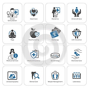 Medical and Health Care Icons Set. Flat Design.