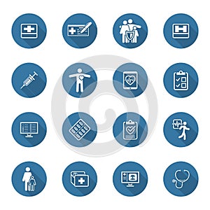 Medical and Health Care Icons Set. Flat Design. Long Shadow.