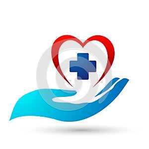 Medical health heart care clinic people healthy life care logo design icon on white background