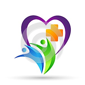 Medical health heart care clinic people healthy life care logo design icon on white background