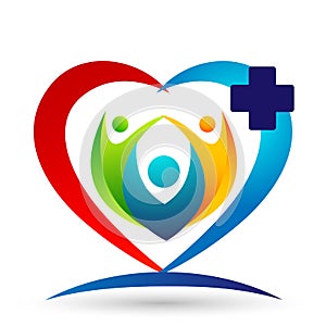 Medical health heart care clinic people healthy life care logo design icon on white background