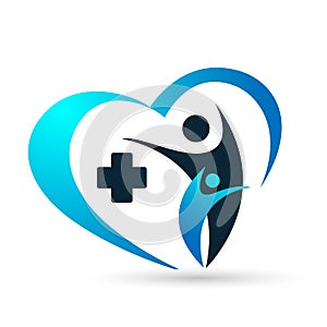 Medical health heart care clinic people healthy life care logo design icon on white background