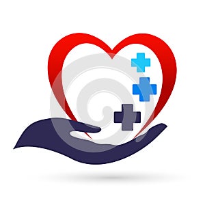 Medical health heart care clinic people healthy life care logo design icon on white background