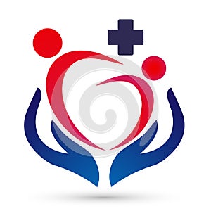 Medical health heart care clinic people healthy life care logo design icon on white background