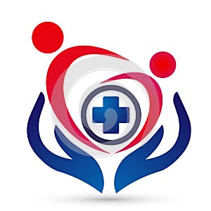 Medical health heart care clinic people healthy life care logo design icon on white background