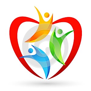 Medical health heart care clinic people healthy life care logo design icon on white background