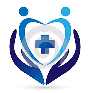 Medical health heart care clinic people healthy life care logo design icon on white background