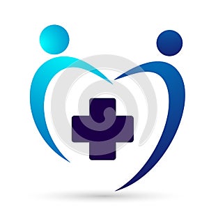 Medical health heart care clinic people healthy life care logo design icon on white background