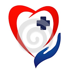 Medical health heart care clinic people healthy life care logo design icon on white background