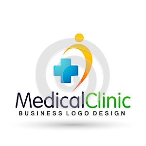 Medical health heart family care clinic people healthy life care logo design icon on white background