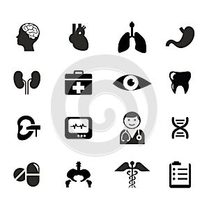 Medical health icons set 16 pieces.