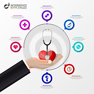 Medical and Health. Infographic design template with stethoscope