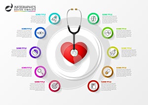 Medical and Health. Infographic design template with stethoscope